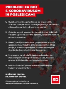 Predlogi SD za boj s koronavirusom in posledicami